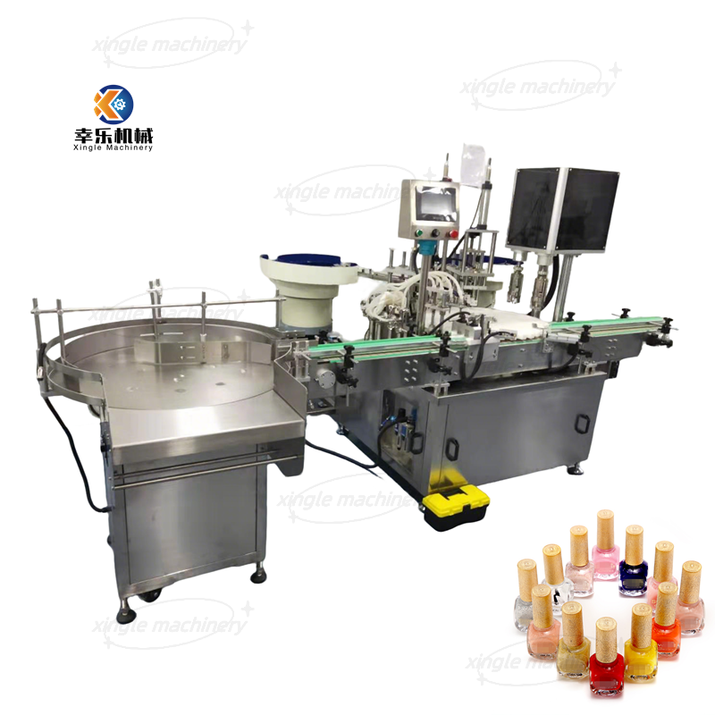 완전 자동 더블 헤드 매니큐어 바이알 충전 및 캡핑 기계